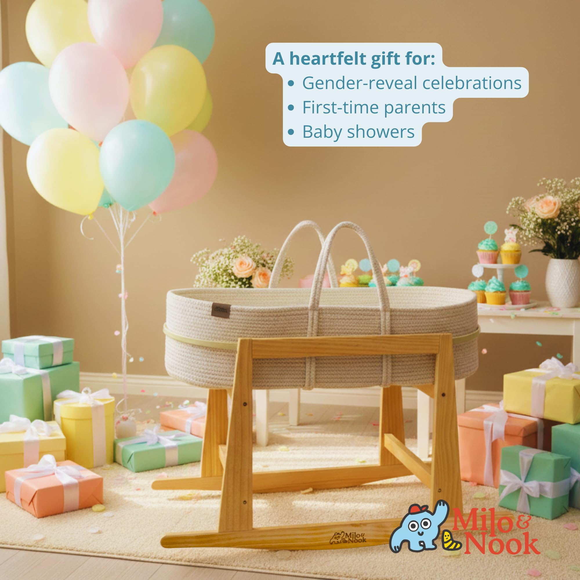 Baby Changing Basket with Pad & Moses Basket Stand