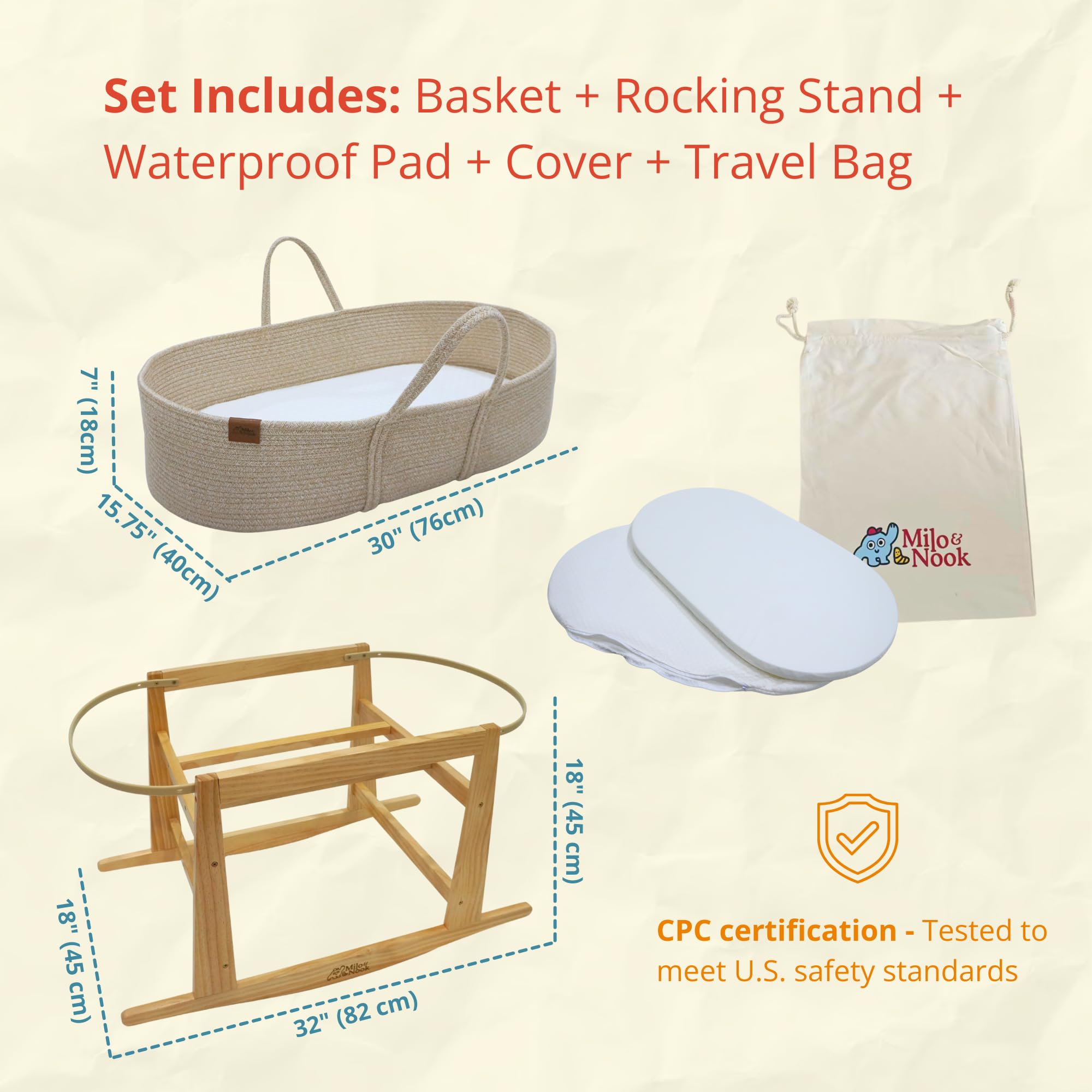 Baby Changing Basket with Pad & Moses Basket Stand
