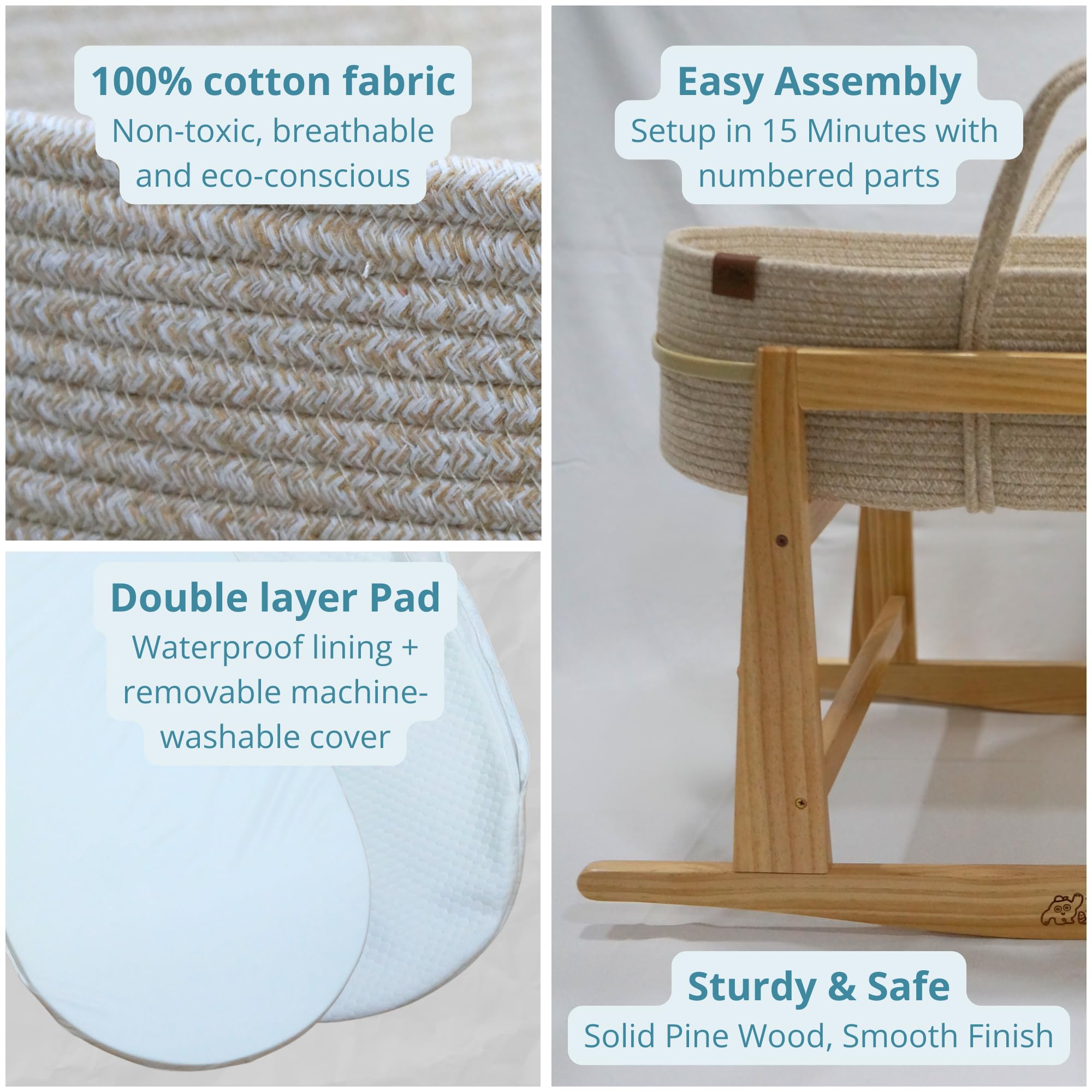 Baby Changing Basket with Pad & Moses Basket Stand