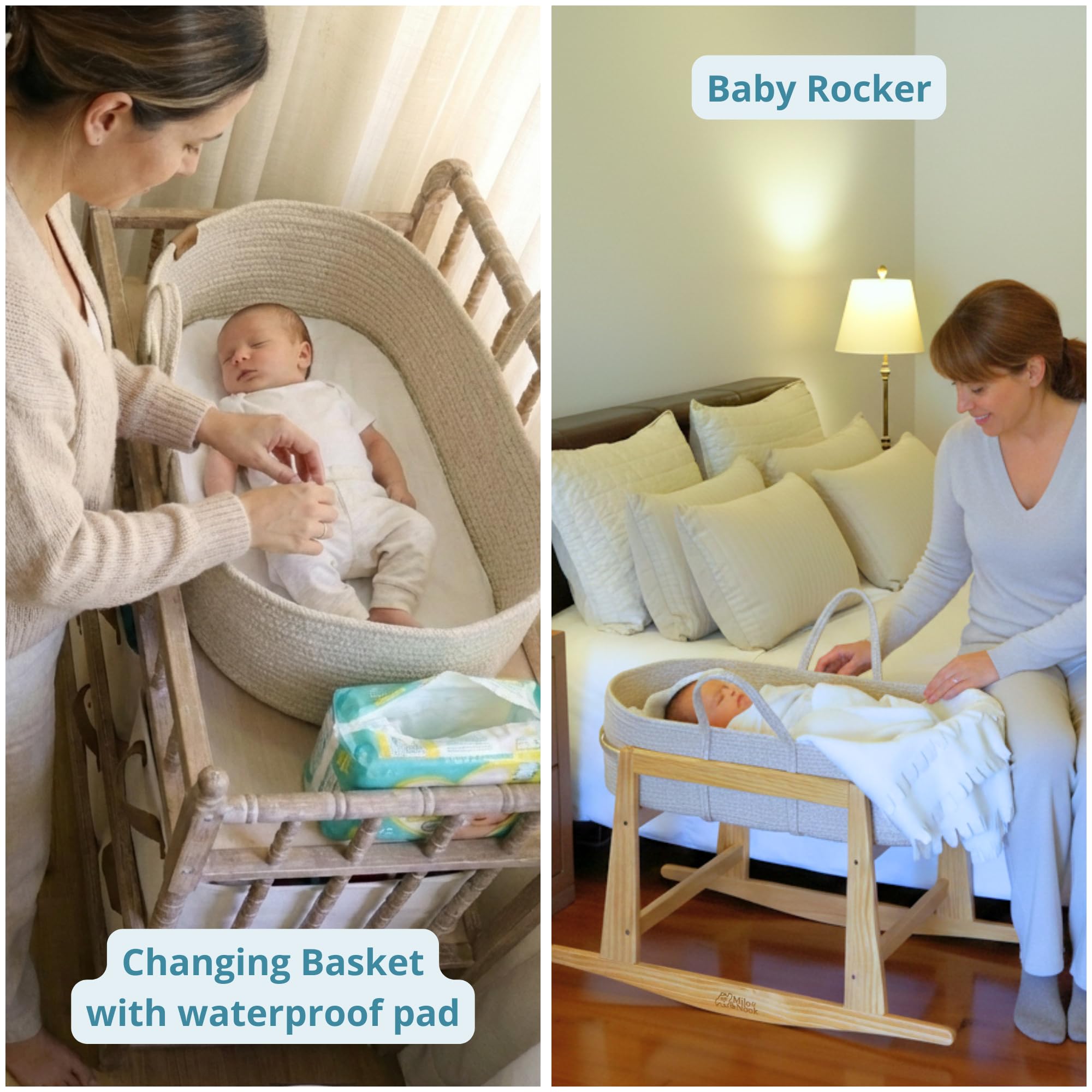 Baby Changing Basket with Pad & Moses Basket Stand