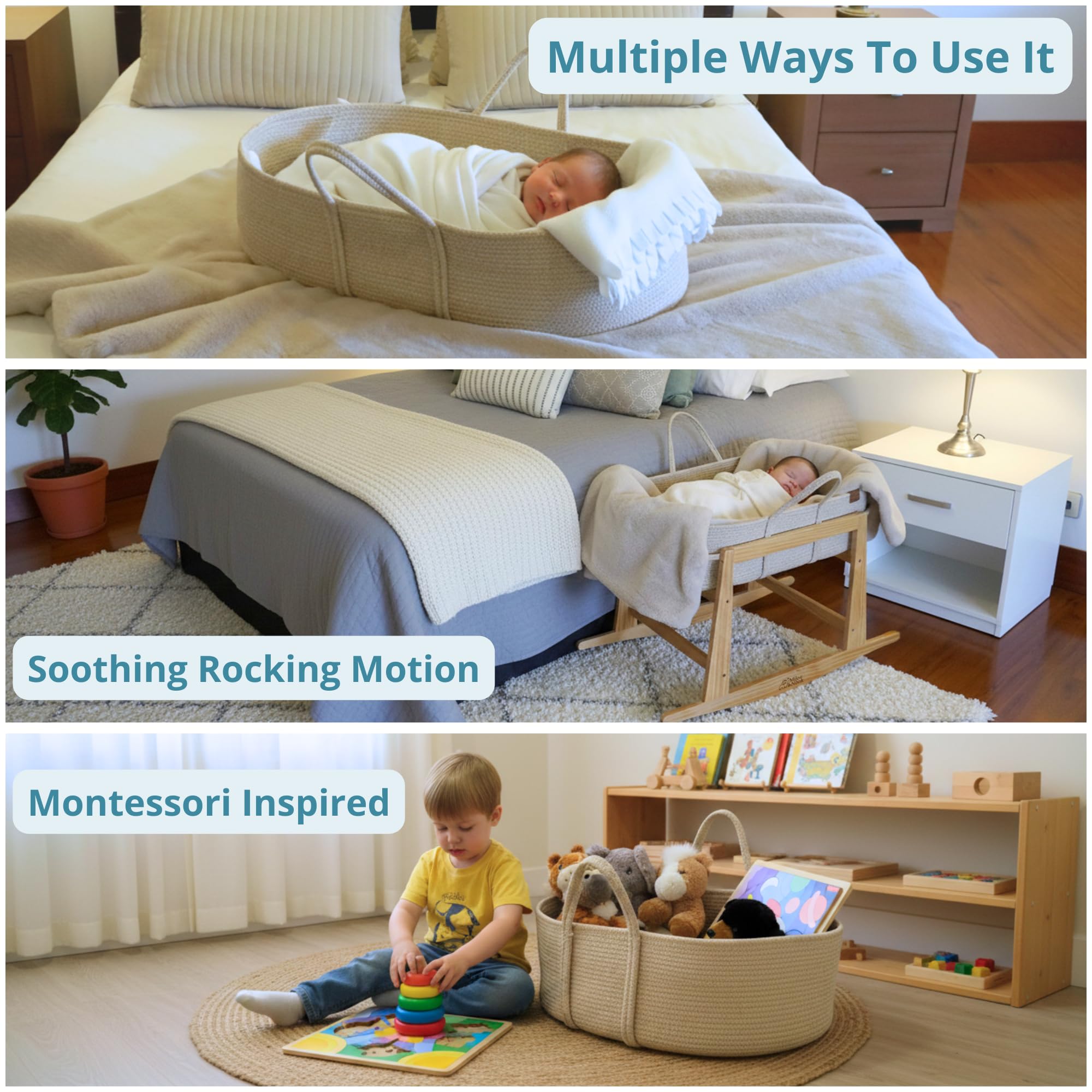 Baby Changing Basket with Pad & Moses Basket Stand